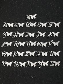 1 chiếc dây chuyền mắt xích kiểu Cuban bằng bạc mài nhám thời trang với họa tiết bướm và chữ cái, phụ kiện trang sức đeo hàng ngày dành cho cả nam và nữ. - Bạc - Xem 8