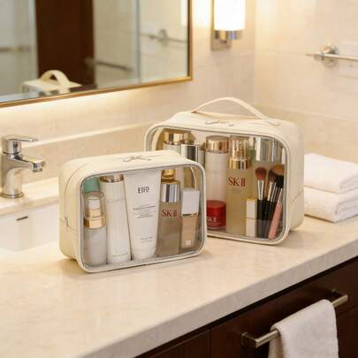 A Transparent Wash Bag, PVC Material Transparent Waterproof And Wear-Resistant Makeup Bag, Portable Large Capacity Wash Bag, Cosmetics Storage Box, Travel Skincare Storage, High-End Fashion Wash Bag. Suitable For Back To School, Gifts, Travel. Toiletries Bag Travel Toiletry Bag Shower Bag Clear Makeup Bag Waterproof Bag For Women Packing Cubes Travel Essential Cruise Essentials Holiday Essential