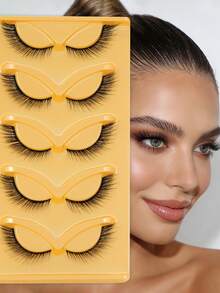 5 perechi de gene false Cat Eye - Stil aripioare și lungime gradată pentru ochi ridicați - Moi, aerisite și ușor de aplicat - Perfecte pentru purtare zilnică și petreceri elegante - Gene ochi de pisică - Vizualizare 2