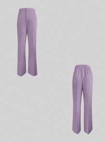 3pcs Women Solid Color Camisole Top, Jacket And Pants Set, Autumn/Winter Spring - Mauve Purple - View 9