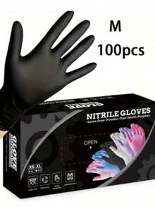 100-Ct Boxed Gloves; Latex-Free Cleaning Gloves; Nail Art, Tattoo, Hair Salon, Garden, Beauty Salon Use;Too Artist; Beautician; Hair Dye; Styling; Epoxy Resin Work Gloves; Powder-Free; Home, Office, Professional Use. - Black - View 17