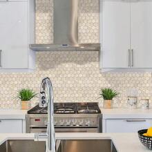 Hexagon Peel And Stick Backsplash For Kitchen Wall, 10 Sheets Heat Resistant Stick On Backsplash PVC Smart Tiles, 12'' Beige Stone Waterproof Peel And Stick Wall Tiles For Bathroom - StoneBeige - View 5