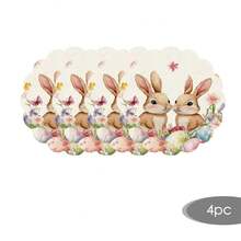2/4/6pcs Happy Spring Easter 2 Brown Bunny Egg Element Placemats, Easter Eggs & Flowers Seasonal Dining Table Decor, Spring Holiday Placemats Suitable For Home Party, Kitchen Decoration