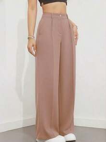 Women's High Waist Pleated Loose Fit Trousers, Suitable For Work And Casual Wear, Spring/Summer - 磚紅色 - 查看 4