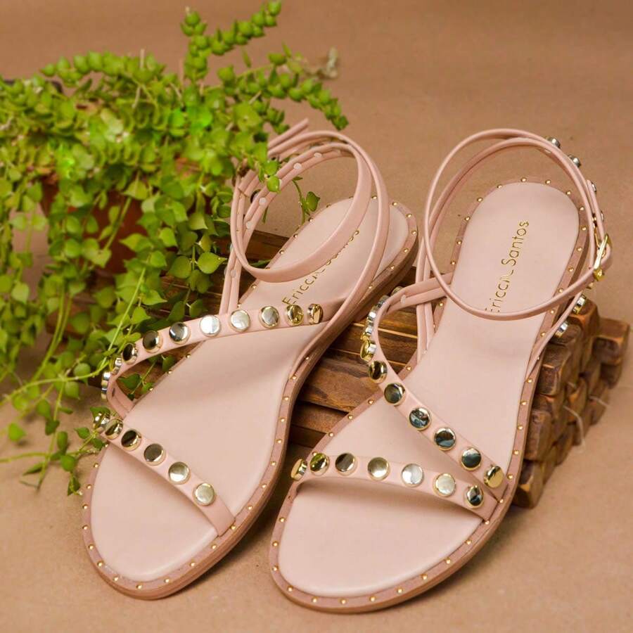 Women's Flat Sandal, Comfortable, With Metallic Embellishment, Modern Blogger Style, Casual - Rusty Rose - View 1