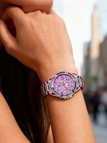 Guess Crystal Queen Series Women's Quartz Watch, Hollow Dial, Stainless Steel Case, 40mm Diameter, Elegant Ladies Watch, Suitable For Daily Wear, Birthday, Anniversary, Valentine's Day Gift - Purple - View 4