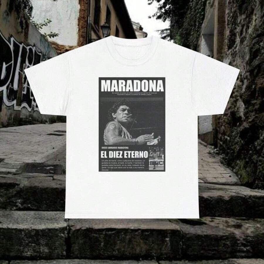 Football Soccer Argentina Maradona Unisex Heavy Cotton Tee, Sports Fan Gift, Argentina Soccer Shirt, - 白色 - 查看 1