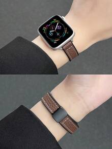 1pc Women's Litchi Grain Leather-Coated Silicone Folding Magnetic Watch Band Compatible With Apple Watch 38/40/41/42/44/45/49mm, Compatible With Apple Watch Ultra3/SE3/11/10/9/8/7/6/5/4/3/2/1, Watch Fit4/Fit4Pro/Fit3, Redmi Watch6/5/4, Mi Band 9Pro/8Pro - Burnt Brown - View 5