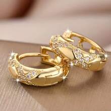 1 Đôi bông tai khoen hình học độc đáo và quyến rũ đính đá Zirconia, làm từ thép không gỉ, thiết kế khác biệt, phù hợp để đeo hàng ngày, hẹn hò và dự tiệc. - Nhiều màu - Xem 3