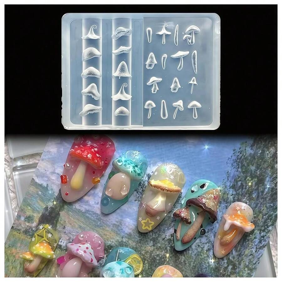 3D Mushroom Gel Nail Art Mold Arts Resin Fungus Molds For Accessories Supplies Pestle Silicone Tools Cute Nails Style - ZYXP051 - 查看 1