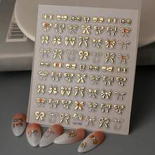 Gold 5D Embossed Nail Art Stickers Decals Bow Nail Stickers For Artificial Nail Art Golden Bowknot Design Se--Adhesive Different Gold Bow Manicure Decorations For Women Nails Supplies - 風格5 - 查看 3