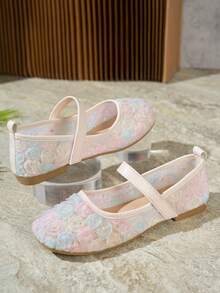 1双优雅玫瑰花网面软底圆头低跟玛丽珍鞋，甜美公主风，适合日常休闲、约会、度假、送礼 - 彩色 - 查看 3