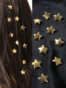 10 Stück Haarschmuck Set für Frauen, beinhaltet Sterne, Monde, Haarspangen, geeignet für Feiertage, Partys, Alltagstragen, Anhänger, Geschenke, Klemmspangen, Haarspangen, Kopfschmuck - Gold - Übersicht 1