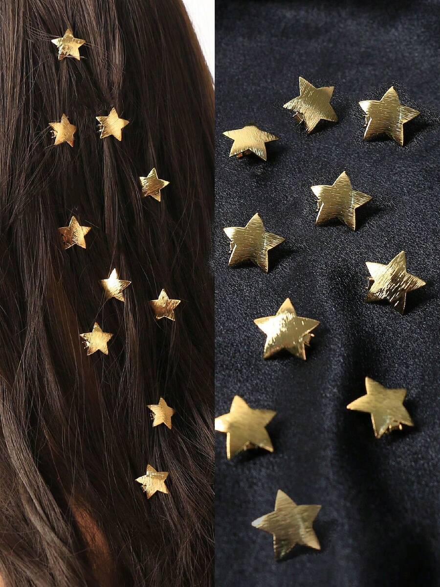 10 Stück Haarschmuck Set für Frauen, beinhaltet Sterne, Monde, Haarspangen, geeignet für Feiertage, Partys, Alltagstragen, Anhänger, Geschenke, Klemmspangen, Haarspangen, Kopfschmuck - Gold - Übersicht 1