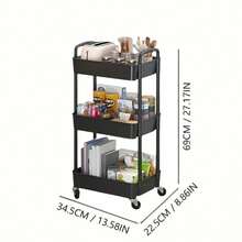 Black & White Kitchen Storage Cart - 3/5-Tier Optional With 360° Swivel Wheels, Mobile Rolling Organizer For Snacks Fruits & Spices, Versatile Shelf For Living Room & Study - Màu đen ba lớp - Xem 11