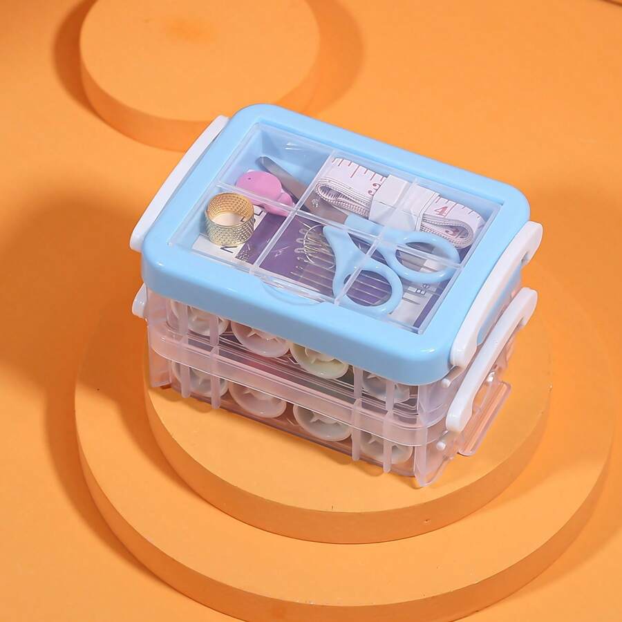 1pc Sewing & Embroidery Accessory Storage Box, Multifunctional Double-Layer Needle & Thread Organizer Handbag, Minimalist Solid Color, Large Capacity, Portable Handle, Suitable For Beginner Sewers & Knitters - Multicolor - View 1
