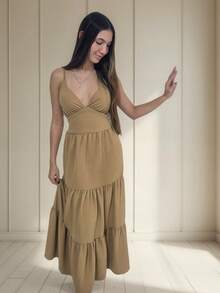Women's Duna Ruffled Maxi Dress With Built-In Bra - Elegance, Lightness And Perfect Drape. - Nude - View 5