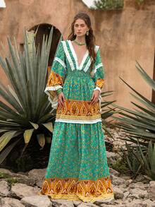 Faeriesty Bohemian Style: Embroidered Dress, Flare Sleeves, Tassel Details, Suitable For Weddings, Bridal Photoshoots, Destination Weddings, Garden Parties, And Photography,Vacation Essentials - Mustard Yellow - View 5