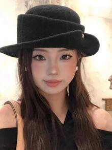 女士復古羊毛帽－配有優雅的折疊帽簷與亮面金屬扣，這款時尚帽子非常適合涼爽季節（秋季與冬季）。理想用於 - 彩色 - 查看 5