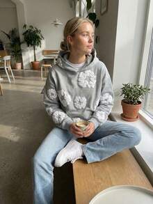 1Pcs-Fashion Brand Foam Printed Loose Hoodie Y2K Hip-Hop Street Wear Men's And Women's Pullover Casual Blouse--280g Pure Heavy 100%Polyester - 淺灰色 - 查看 4