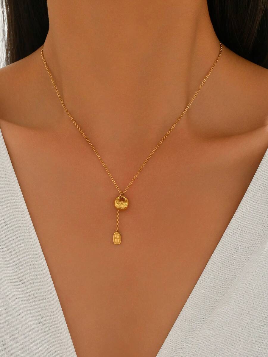 1件时尚金色幸运骆驼吊坠项链，简约奢华不锈钢颈链，适合日常、约会、派对等各种场合佩戴。 - 金黃色 - 查看 1