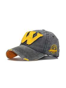 Gorras béisbol lavadas con bordado de letra W en cursiva, nuevas de primavera y otoño, con estilo personalizado, protección solar para actividades al aire libre - Lavado negro - Ver 3
