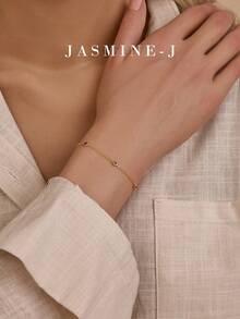 1pc S925 Sterling Silver Five-Diamond Chain Bracelet Features A Red Sapphire And Gold Accents. A Simple Yet Elegant High-End Jewelry Bracelet, Suitable For Everyday Wear By Women, It Makes A Perfect Gift. - Multicolor - View 6