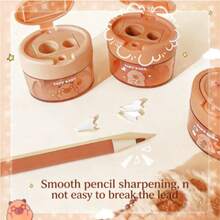 1pc Cartoon Capybara Dual Hole Pencil Sharpener, Creative Flip Cover Pencil Sharpener, Cute Mini Portable Pencil Sharpener, Smooth And Durable - Multicolor - View 7