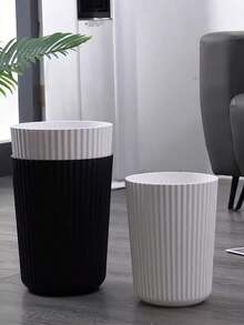 1pc Striped Trash Can, Waterproof And Dirt-Resistant, Large Capacity Portable, Suitable For Bedroom, Bathroom, Kitchen, Etc., Uncovered Cylindrical Design, No Power Supply Needed - Multicolor - View 6