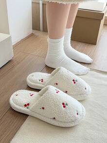 Women's White Ditsy Floral Fluffy Lined Winter Slippers, Indoor/Outdoor House Slippers - Beige - View 4