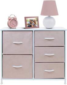 Nightstand Chest 5 Drawers Bedside Dresser Furniture Bedroom Office Organize - 紫色 - 查看 6