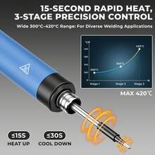 HX8 焊接套件，ILIBILIB 5V2A USB 接口 8W 可调温电烙铁 300-420°C，内置电池可无线操作 30 分钟，快速加热智能焊接套件，适用于 DIY 电子产品，智能睡眠模式，包含 2 个可更换焊嘴和 USB-C 充电线。 - 藍色 - 查看 4