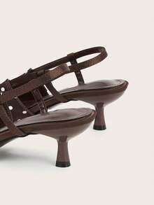 Coffee Polka Dot Bow Tie Pointed Toe Slip-On High Heel Pumps, Elegant Office/Commute Shoes - Coffee Brown - View 5