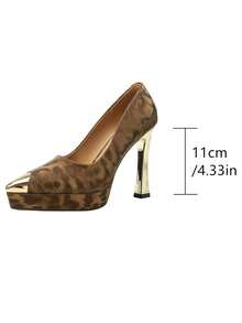 Women's Fashion Shoes, New Spring/Autumn European And American Style Party Shoes, Thick Bottom Metallic Pointed Toe Leopard Print Super High Heel Slip-On Pumps, Suitable For Casual, Holiday, Party, Date - Brown - View 3