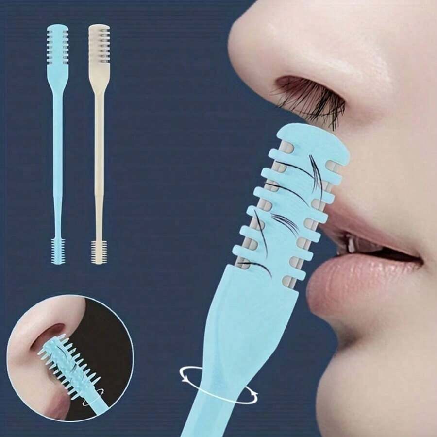 2pcs Double-Sided Knife Nose Hair Trimmer With Storage Box, Portable Manual Nose Hair Removal Razor Kit For Men & Women, Washable 360-Degree Rotating Nose Hair Groomer - Nose Care Tools, Hair Products And Accessories For Barber Salon Beauty Travel Essentials - 彩色 - 查看 1