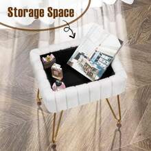 GREENSTELL - Taburete de Piel sintética con Almacenamiento 15.7 Pulgadas de Largo x 11.8 Pulgadas de Ancho x 19.4 Pulgadas de Alto otomano Suave 4 Patas de Metal con pies Antideslizantes Asiento - Blanco - Ver 5