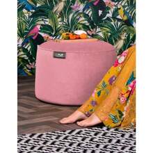 Puff Otomano Taburete Redondo con Relleno de Burbujas de Poliestireno Dimensiones 50x50x36cm Comodidad y Estilo para Tu Hogar - Ideal como Asiento o Reposapiés Rosa - Rosa - Ver 3