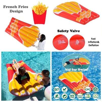 French Fries Pool Float 2 Pack, Summer Fun Inflatable Fries Float, 56 Inches Swim Pool Or Beach Toys