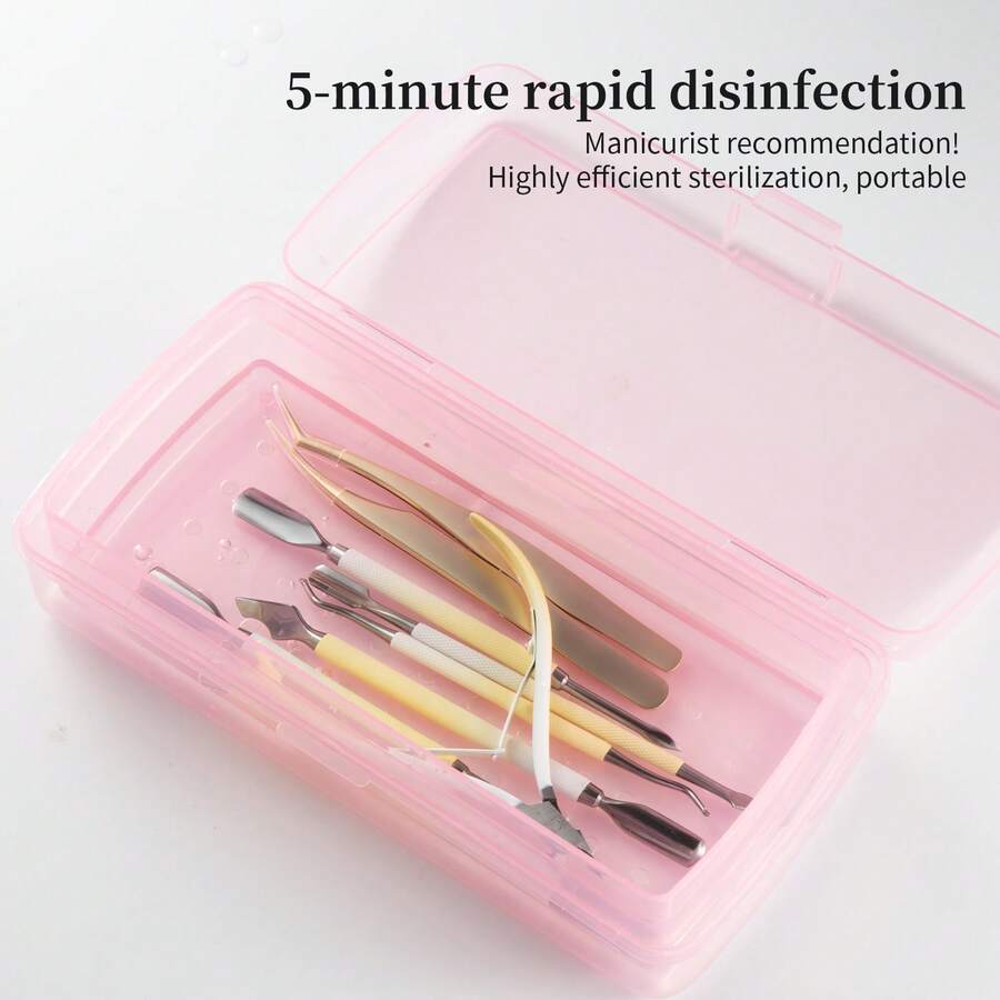 1pc Rectangular Double Layer Nail Tool Disinfection Box, Includes Tweezers, Cuticle Nipper, Nail File, Disinfection Tray, Nail Tool Storage Box, Thick Plastic Material