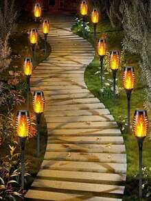 1/4/8/12pcs Solar Torch Lights, Outdoor Lighting, Realistic Flickering Flame Effect, Waterproof LED Lights, Suitable For Yard, Patio, Lawn, Landscape, Halloween, Christmas Party Decor, Solar Outdoor Lights, Solar Torch Lights With Flickering Flame, Solar Outdoor Lights, Garden Solar Outdoor Lights - 黑色 - 查看 3