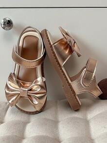 A Pair Of Cute Girls' Flat Sandals With Soft Soles - Featuring A Bow Design, Suitable For Both Playtime And Daily Use - Rose Gold - View 7
