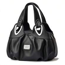 1 chiếc túi xách nữ bằng da PU màu trơn, đa năng, kiểu dáng thường ngày và đi làm, phù hợp cho sinh hoạt và công sở. - màu đen - Xem 6