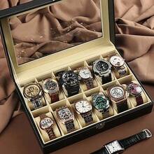12-Slot Drawer Watch Display Box With Glass Cover, Dual Layer Jewelry And Watch Storage Case, Unisex, Black
