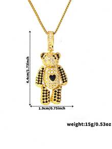 精致锆石镶嵌泰迪熊吊坠项链，奢华简约风格