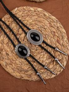 1条朋克复古牛仔波洛领带，可调节长度合金项链 - 棕色 - 查看 12