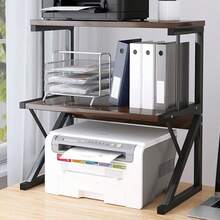 2-Tier Microwave Oven Shelf Stand, Kitchen Countertop Storage Rack Spices Rack Freestanding, Home Office Printer Stand Multifunctional Unit Shelving Wood Top Metal Frame - 3-tier Oak - View 3