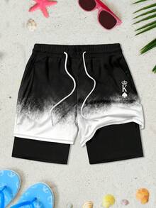 男士渐变字母K印花透气双层短裤 - 彩色 - 查看 3