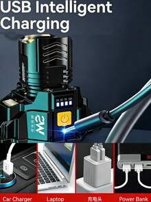 1pc Super Bright USB Rechargeable Smart Emergency Headlamp, Hands-Free Operation, Waterproof & Shockproof, Suitable For Night Cycling, Rescue And Other High-Demand Scenarios - Black - View 7