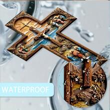 1pc Large 8x12 Inch Religious Christian Cross Plaque - Crucifixion Scene Decor, With Cross, Suitable For Home, Church, Office - Christmas, Easter, Thanksgiving, Halloween Decor - Durable Artificial Wood Structure - Spiritual Gift Idea - Multicolor - View 10