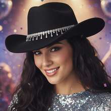 Stylish White Western Cowboy Hat With Rhinestone  Fringe For Party  Vacation - Black - View 7